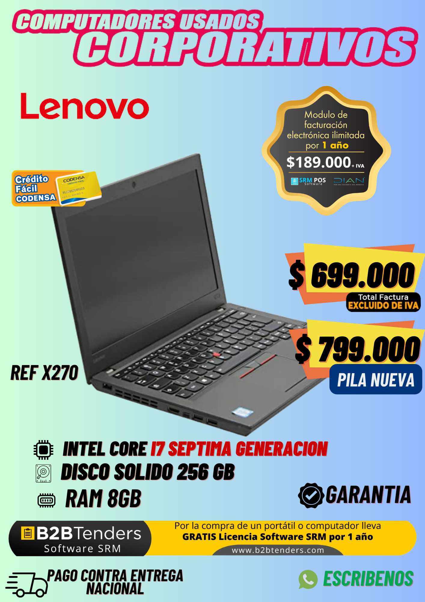 Lenovo X270 INTEL®CORE™ I7 Séptima generación